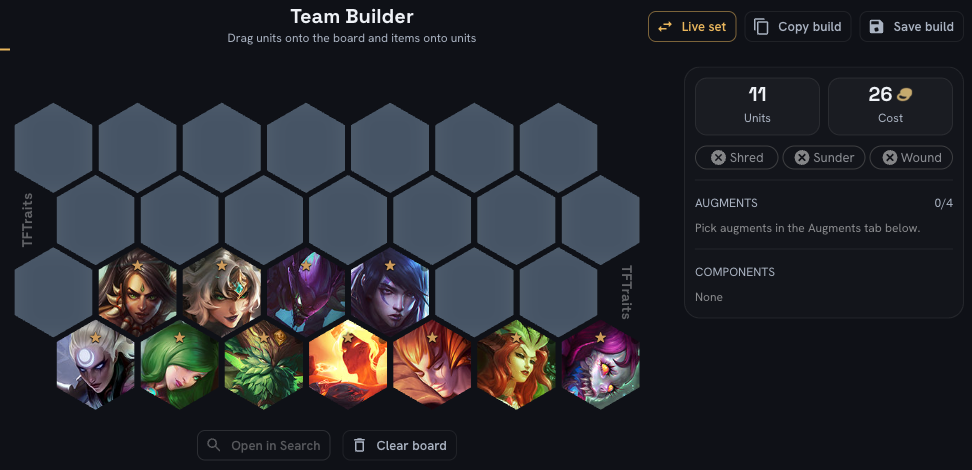 A 14-trait, 11-champion Trait Ladder board opened in the TFTraits Team Builder